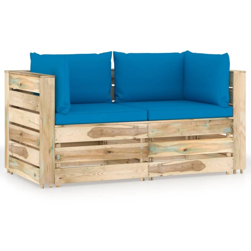 2-Sitzer Outdoor-Sofa mit Kissen Grün Imprägniertes Holz 2-Sitzer Outdoor-Sofa mit Kissen Grün Imprägniertes Holz