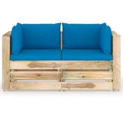 2-Sitzer Outdoor-Sofa mit Kissen Grün Imprägniertes Holz