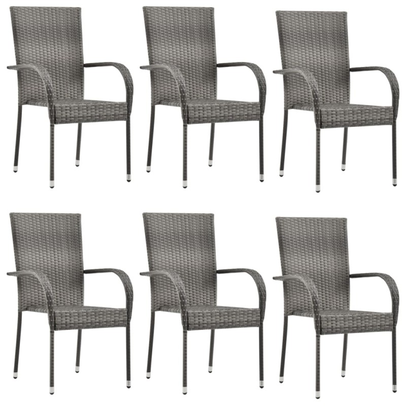 Gartenstühle Stapelbar 6 Stk. Grau Poly Rattan Gartenstühle Stapelbar 6 Stk. Grau Poly Rattan