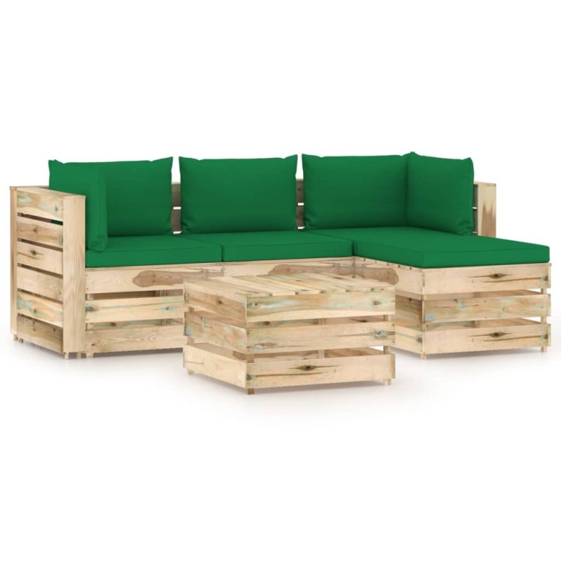5-tlg. Garten-Lounge-Set mit Kissen Grün Imprägniertes Holz 5-tlg. Garten-Lounge-Set mit Kissen Grün Imprägniertes Holz