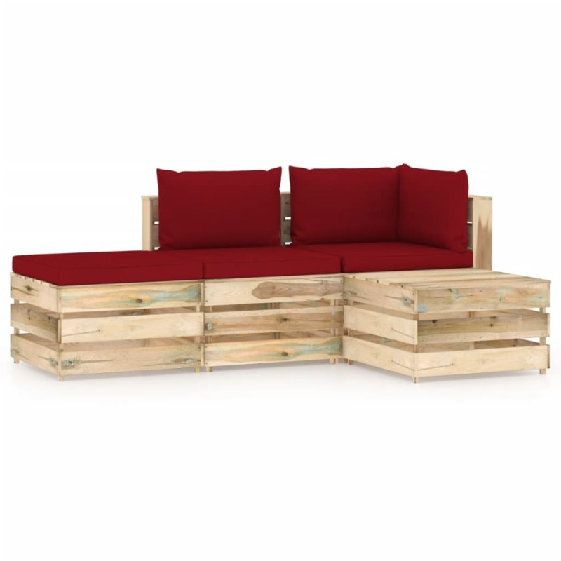 vidaXL 4-tlg. Garten-Lounge-Set mit Kissen Grün Imprägniertes Holz vidaXL 4-tlg. Garten-Lounge-Set mit Kissen Grün Imprägniertes Holz