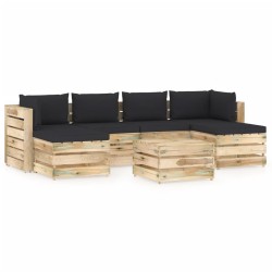 7-tlg. Garten-Lounge-Set mit Kissen Grün Imprägniertes Holz