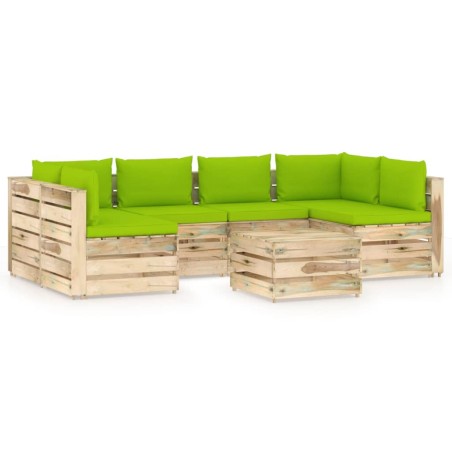 7-tlg. Garten-Lounge-Set mit Kissen Grün Imprägniertes Holz