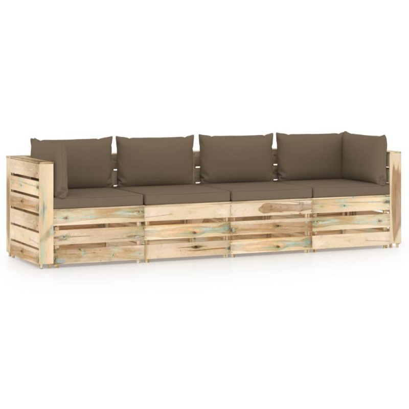 4-Sitzer Outdoor-Sofa mit Kissen Grün Imprägniertes Holz 4-Sitzer Outdoor-Sofa mit Kissen Grün Imprägniertes Holz
