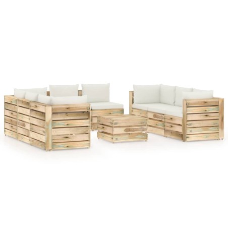 9-tlg. Garten-Lounge-Set mit Kissen Grün Imprägniertes Holz