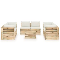 9-tlg. Garten-Lounge-Set mit Kissen Grün Imprägniertes Holz