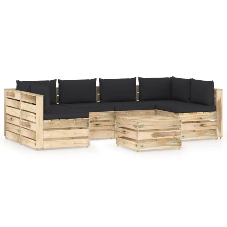7-tlg. Garten-Lounge-Set mit Kissen Grün Imprägniertes Holz