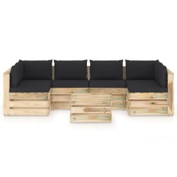 7-tlg. Garten-Lounge-Set mit Kissen Grün Imprägniertes Holz