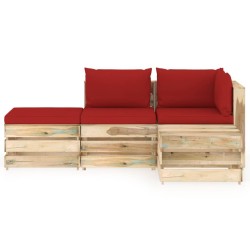 4-tlg. Garten-Lounge-Set mit Kissen Grün Imprägniertes Holz