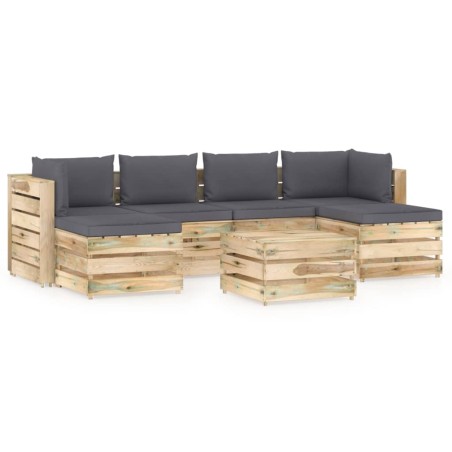 7-tlg. Garten-Lounge-Set mit Kissen Grün Imprägniertes Holz