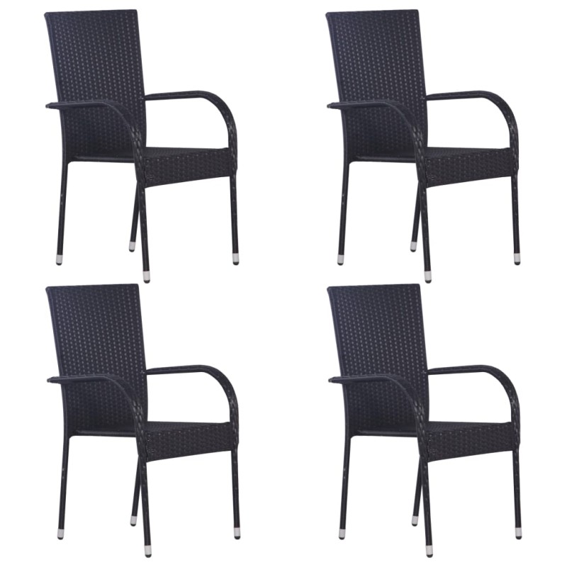 vidaXL Stapelbare Gartenstühle 4 Stk. Poly Rattan Schwarz vidaXL Stapelbare Gartenstühle 4 Stk. Poly Rattan Schwarz