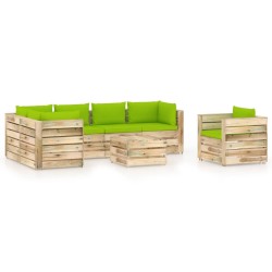 7-tlg. Garten-Lounge-Set mit Kissen Grün Imprägniertes Holz