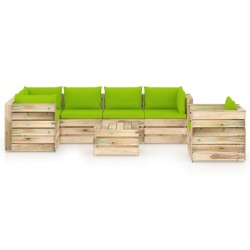 7-tlg. Garten-Lounge-Set mit Kissen Grün Imprägniertes Holz