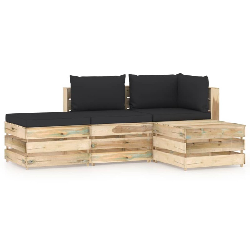 4-tlg. Garten-Lounge-Set mit Kissen Grün Imprägniertes Holz 4-tlg. Garten-Lounge-Set mit Kissen Grün Imprägniertes Holz
