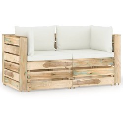 2-Sitzer Outdoor-Sofa mit Kissen Grün Imprägniertes Holz