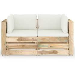 2-Sitzer Outdoor-Sofa mit Kissen Grün Imprägniertes Holz
