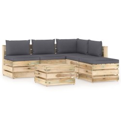 6-tlg. Garten-Lounge-Set mit Kissen Grün Imprägniertes Holz