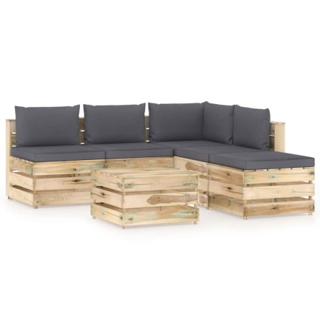 6-tlg. Garten-Lounge-Set mit Kissen Grün Imprägniertes Holz