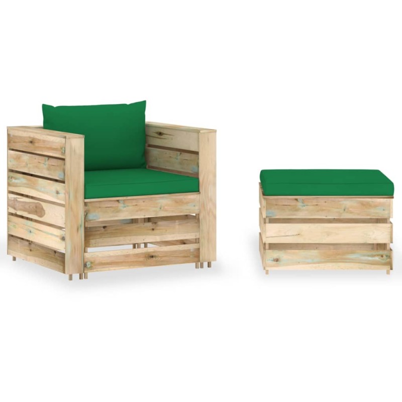 2-tlg. Garten-Lounge-Set mit Kissen Grün Imprägniertes Holz 2-tlg. Garten-Lounge-Set mit Kissen Grün Imprägniertes Holz