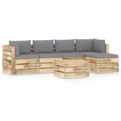 6-tlg. Garten-Lounge-Set mit Kissen Grün Imprägniertes Holz