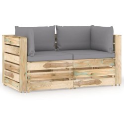2-Sitzer Outdoor-Sofa mit Kissen Grün Imprägniertes Holz
