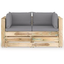 2-Sitzer Outdoor-Sofa mit Kissen Grün Imprägniertes Holz