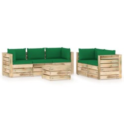 6-tlg. Garten-Lounge-Set mit Kissen Grün Imprägniertes Holz