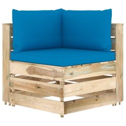 Modulares Ecksofa mit Kissen Grün Imprägniertes Holz