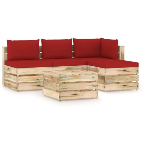 vidaXL 5-tlg. Garten-Lounge-Set mit Kissen Grün Imprägniertes Holz