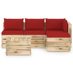 vidaXL 5-tlg. Garten-Lounge-Set mit Kissen Grün Imprägniertes Holz