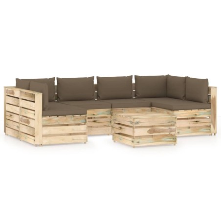 7-tlg. Garten-Lounge-Set mit Kissen Grün Imprägniertes Holz