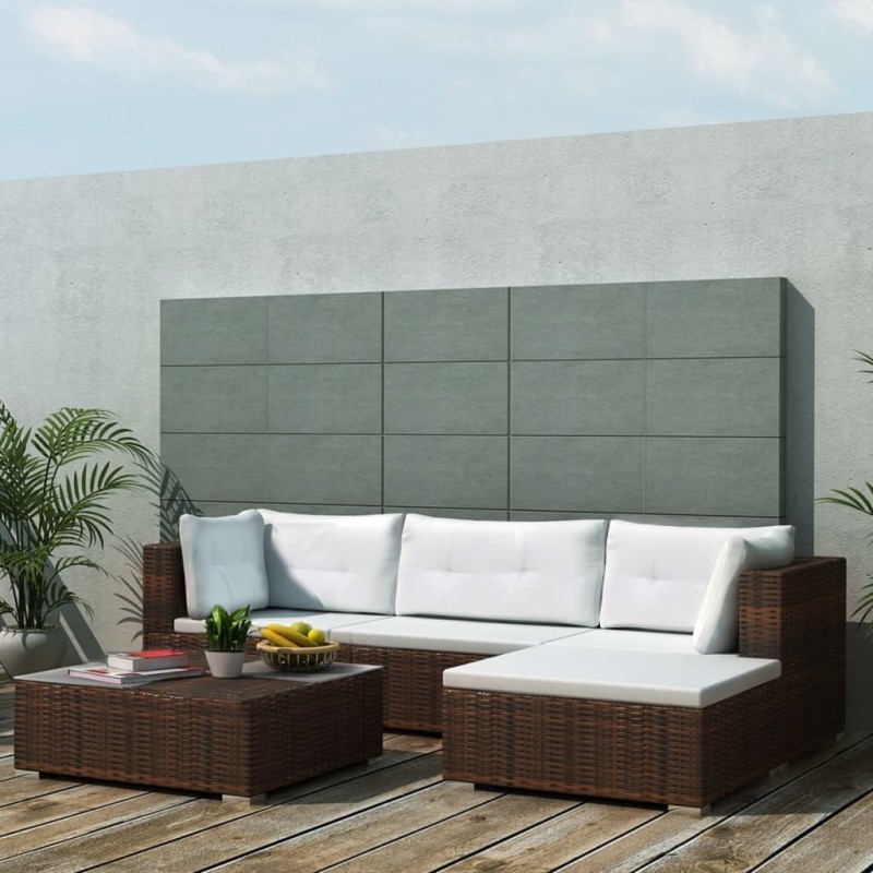 5-tlg. Garten-Lounge-Set mit Kissen Poly Rattan Braun 5-tlg. Garten-Lounge-Set mit Kissen Poly Rattan Braun