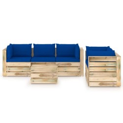 6-tlg. Garten-Lounge-Set mit Kissen Grün Imprägniertes Holz