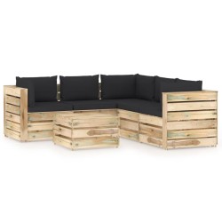vidaXL 6-tlg. Garten-Lounge-Set mit Kissen Grün Imprägniertes Holz