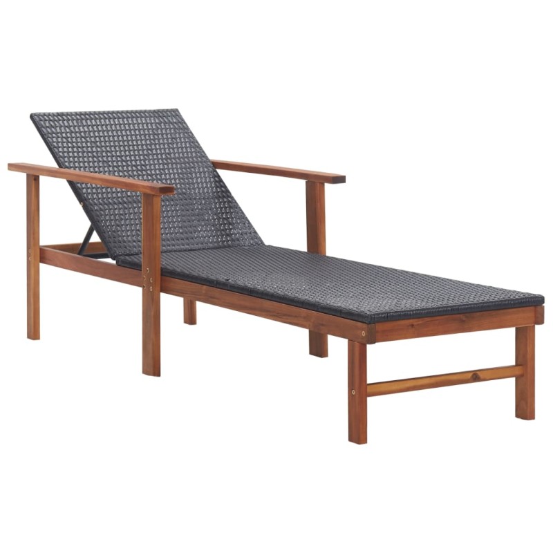 Sonnenliege Poly Rattan und Akazie Massivholz Schwarz Sonnenliege Poly Rattan und Akazie Massivholz Schwarz