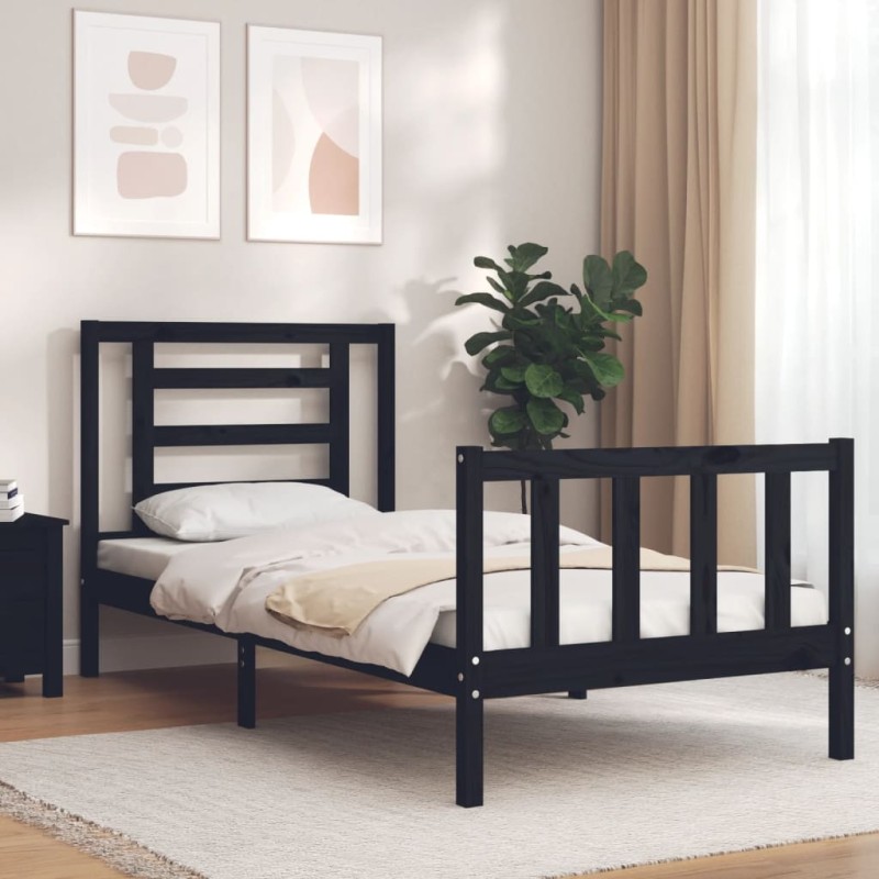 Massivholzbett mit Kopfteil Schwarz Massivholzbett mit Kopfteil Schwarz
