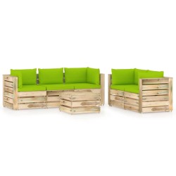 6-tlg. Garten-Lounge-Set mit Kissen Grün Imprägniertes Holz