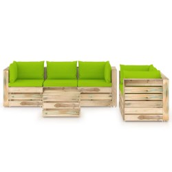 6-tlg. Garten-Lounge-Set mit Kissen Grün Imprägniertes Holz