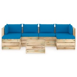 7-tlg. Garten-Lounge-Set mit Kissen Grün Imprägniertes Holz