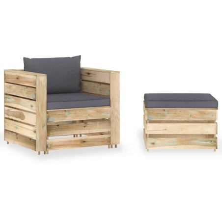 vidaXL 2-tlg. Garten-Lounge-Set mit Kissen Grün Imprägniertes Holz