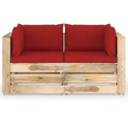 2-Sitzer Outdoor-Sofa mit Kissen Grün Imprägniertes Holz
