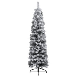 Schlanker Künstlicher Weihnachtsbaum Beschneit Grün 150 cm PVC