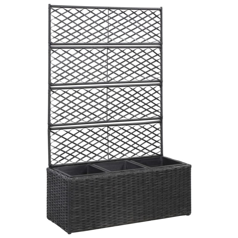 vidaXL Hochbeet mit Rankgitter 3 Töpfe 83×30×130cm Poly Rattan Schwarz vidaXL Hochbeet mit Rankgitter 3 Töpfe 83×30×130cm Poly Rattan Schwarz