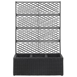 vidaXL Hochbeet mit Rankgitter 3 Töpfe 83×30×130cm Poly Rattan Schwarz