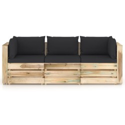 3-Sitzer Outdoor-Sofa mit Kissen Grün Imprägniertes Holz