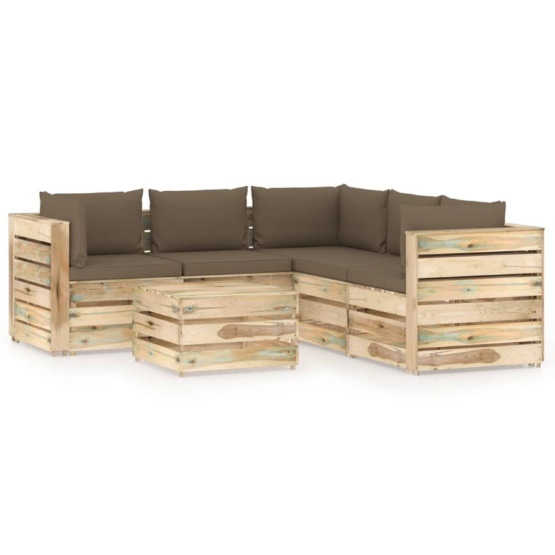 6-tlg. Garten-Lounge-Set mit Kissen Grün Imprägniertes Holz 6-tlg. Garten-Lounge-Set mit Kissen Grün Imprägniertes Holz