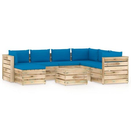 8-tlg. Garten-Lounge-Set mit Kissen Grün Imprägniertes Holz