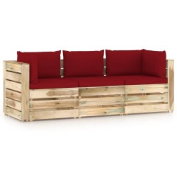 3-Sitzer Outdoor-Sofa mit Kissen Grün Imprägniertes Holz