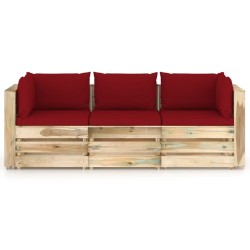 3-Sitzer Outdoor-Sofa mit Kissen Grün Imprägniertes Holz