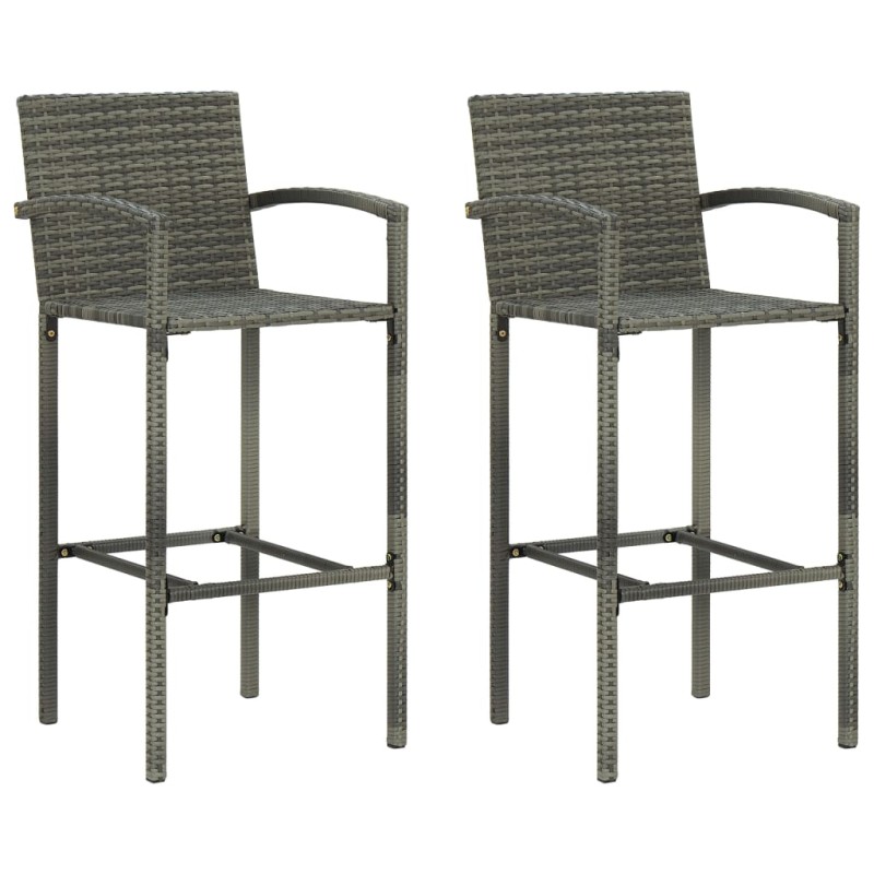 vidaXL Barhocker 2 Stk. Grau Poly Rattan vidaXL Barhocker 2 Stk. Grau Poly Rattan